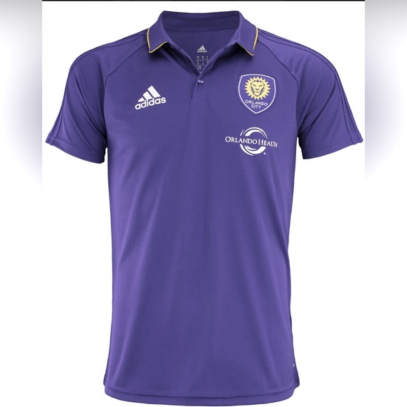 ADIDAS MLS MEN'S ORLANDO CITY SC CLIMALITE 3-STRIPE COACHES POLO, PURPLE - Picture 1 of 7